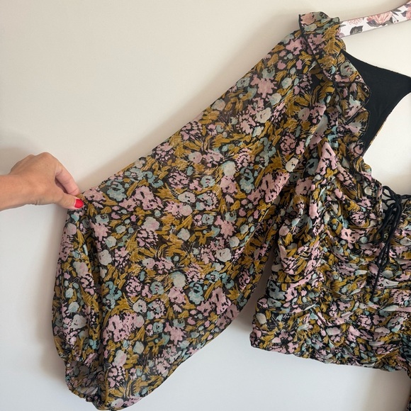 FREE PEOPLE Mabel Floral Printed Blouse Black Top M Medium - Picture 5 of 9